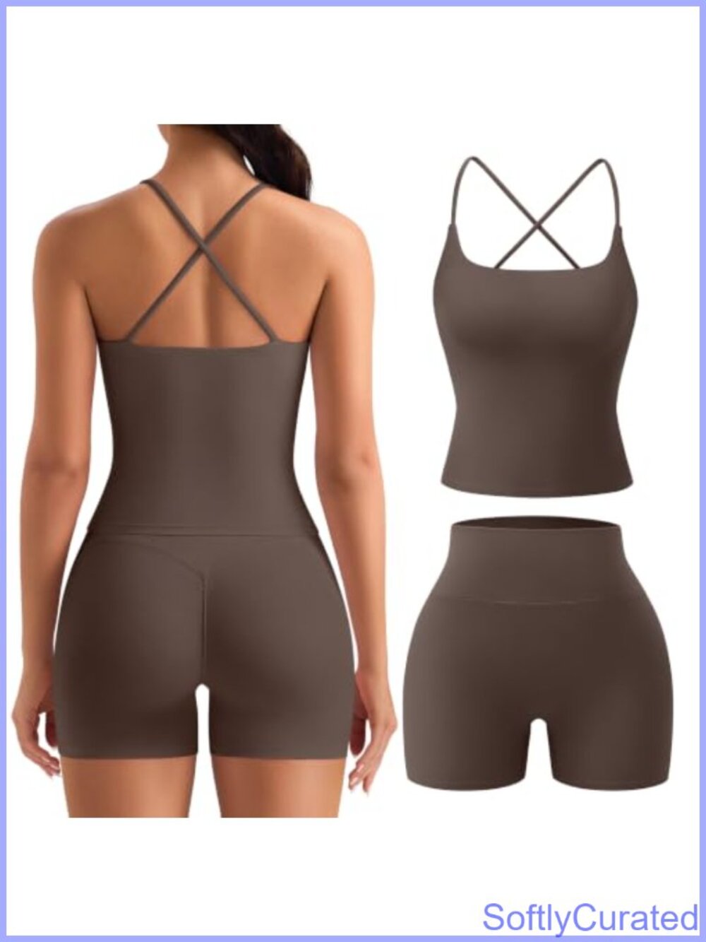 Criss Cross Tank Top Scrunch Butt Shorts Workout Set